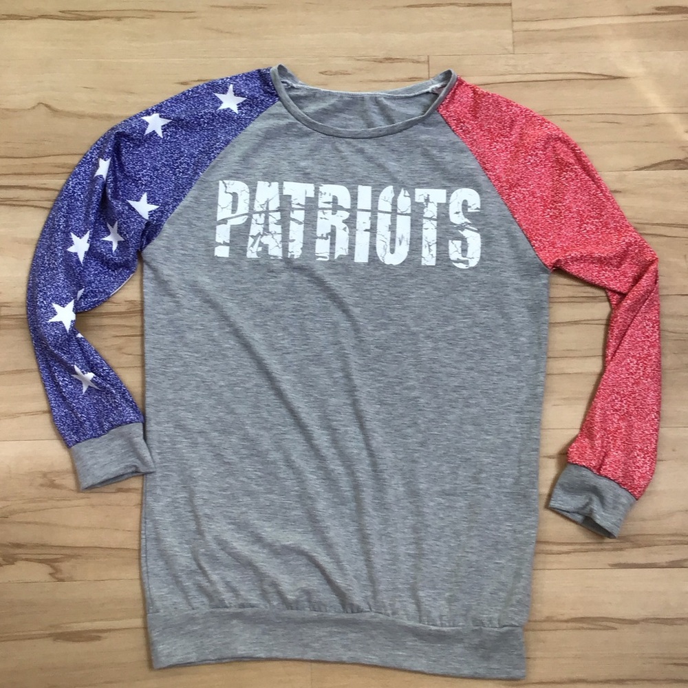 Patriots Gray Red Blue White Stars Long Sleeve Tee Shirt XL‎